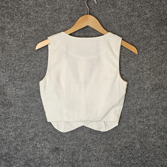 NWT Billy J Ivy Vest - Off-White Linen-Look Wrap Waistcoat- Size 6 - Picture 6 of 8